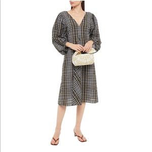 Ganni Gathered Gingham Seersucker Dress